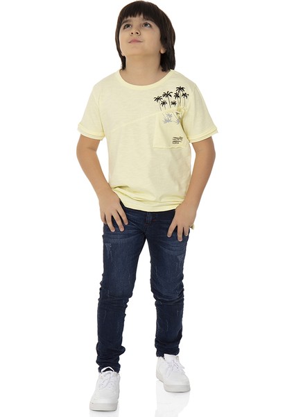 Erkek T-Shirt Palmiyeli Baskı