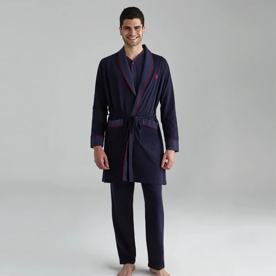 U.S. Polo Assn. Erkek Damat Çeyiz Pijama Takımı Robdöşambır Lacivert 12001