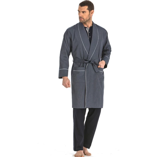 Pierre Cardin 5Li Penye Robdöşambr Damatlık Pijama Set 5560 Lacivert