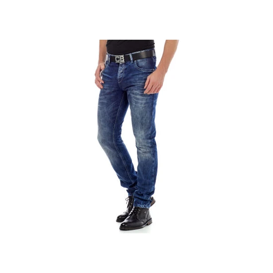 Cipo&Baxx CD319Y Mavi Eskitilmiş Slim Fit Dar Paça Erkek Jeans