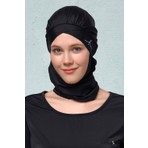 Haşema Siyah Taş İşlemeli Çapraz Tesettür Bone