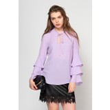 Fashion Light Lila Kolları Volanlı Pencereli Bluz FL0018