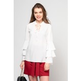 Fashion Light Beyaz Kolları Volanlı Pencereli Bluz FL0018