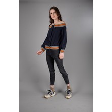 Graffin Omuzları Açıkta Kısa Sweatshirt