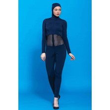 Haşema Fileli Lacivert Uzun Kol Yüzücü Tulum %100 Polyester Malzeme ile Su İticilik Özelliği