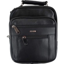 Karalı Deri Erkek El Çantası Büyük Boy - Siyah