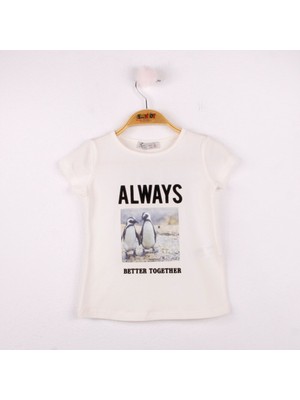 Toontoy  Kız Çocuk T-Shirt Always Baskı Ekru 4 Yaş K-141
