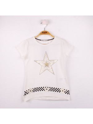 Toontoy  Kız Çocuk T-Shirt Yıldız Baskı Ekru 8 Yaş K-142