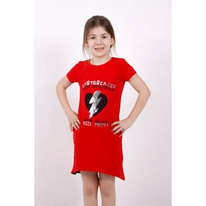 Kız Çocuk Elbise Keep Away Baskı Kırmızı 6 Yaş K-136