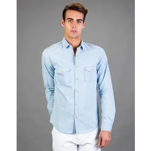 Slim Fit Açık Mavi Denim Erkek Gömlek