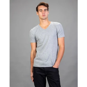 V Yaka Düz Gri Kısa Kol Erkek T-Shirt