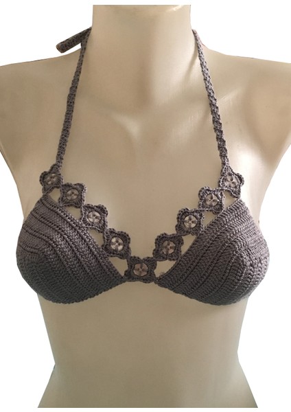 El Örgüsü Bikini Üst Gri