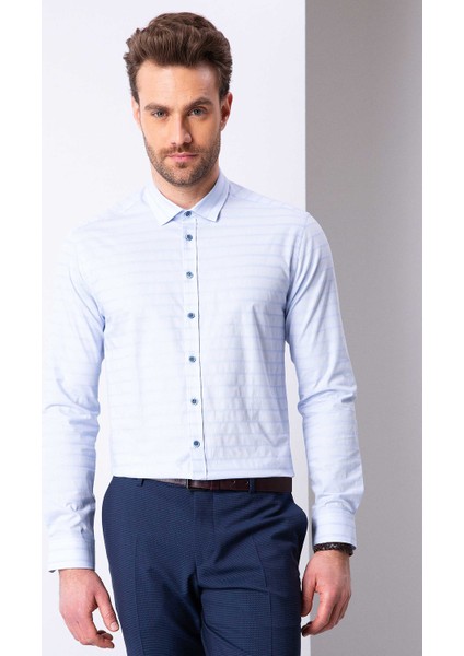 Erkek Açık Mavi Slim Fit Uzun Kollu Gömlek 50200516-VR003