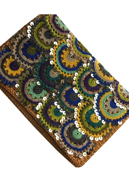 El Yapımı Etnik Clutch Çanta Hardal