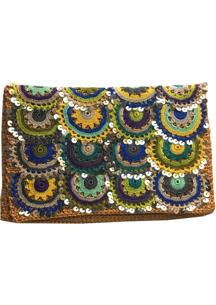 El Yapımı Etnik Clutch Çanta Hardal modelleri