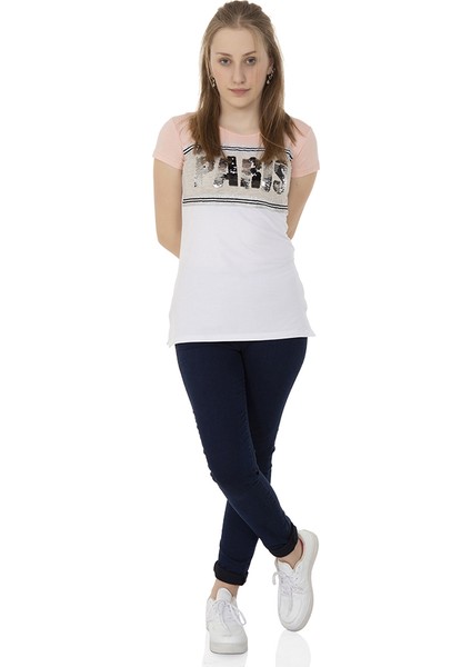 Kız Çocuk T-Shirt Paris Pul Nakış 10 Yaş K-128