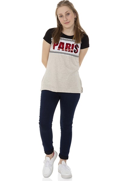 Kız Çocuk T-Shirt Paris Pul Nakış 10 Yaş K-128