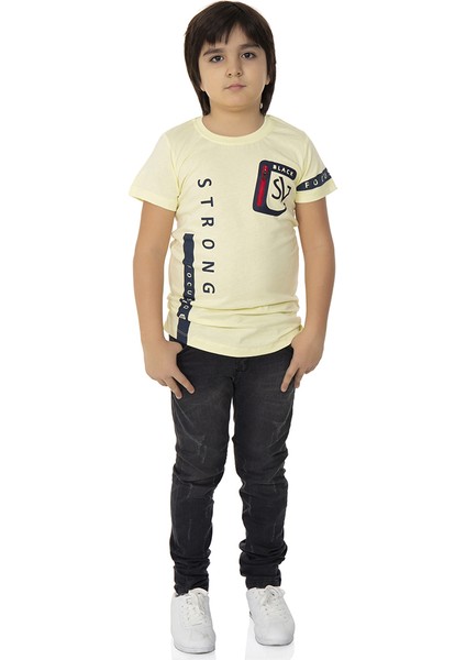 Erkek Çocuk T-Shirt Strong Baskılı - Sarı - 8 Yaş - 128Cm Boy