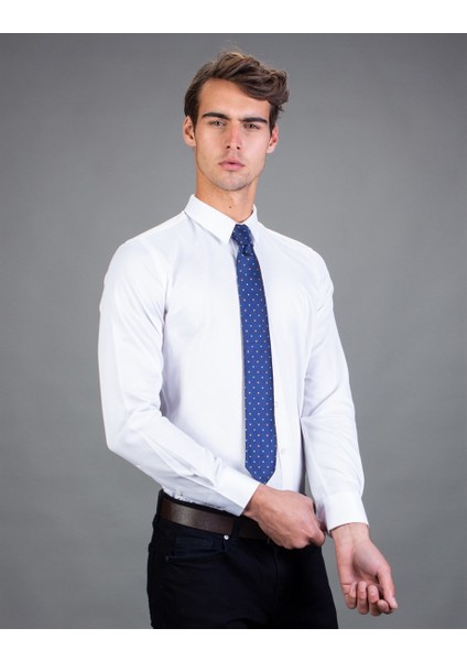 Slim Fit Beyaz Armürlü Erkek Gömlek