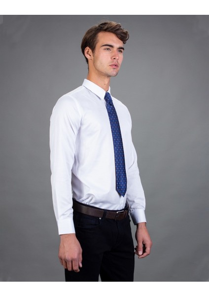Slim Fit Beyaz Armürlü Erkek Gömlek fiyatları