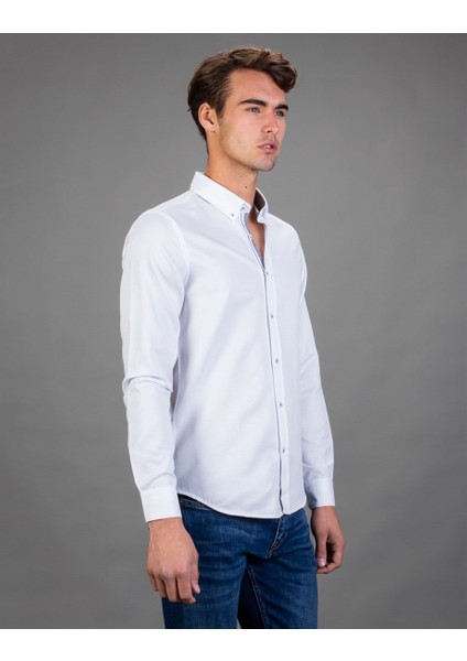 Slim Fit Düz Beyaz Spor Erkek Gömlek fiyatları