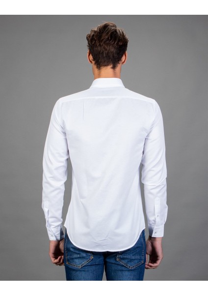 Slim Fit Düz Beyaz Spor Erkek Gömlek modelleri