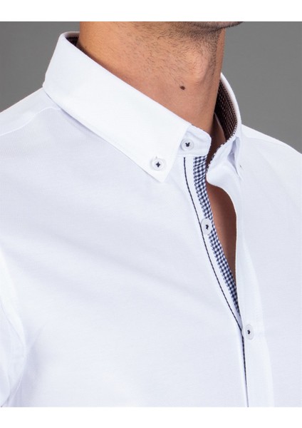 Slim Fit Düz Beyaz Spor Erkek Gömlek fırsatları