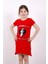 Kız Çocuk Elbise Keep Away Baskı Kırmızı 6 Yaş K-136 1