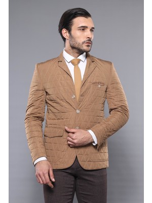 Wessi Kapitone Dikişli Bej Slim Fit Ceket