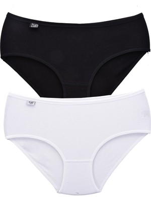 Tutku Kadın Elastan 2'li Bato Külot Seti Beyaz-Siyah