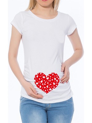 LuvmaBelly Maternity 2003_2004 Pamuklu Büyük Kalp Baskılı Hamile T-Shirt