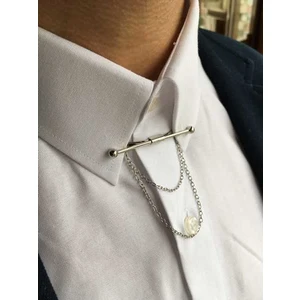 Tezgah İstanbul Zincirli Gömlek Yaka Iğnesi Silver