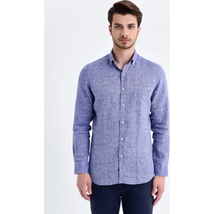 Erkek Kareli Slim Fit Lacivert  Gömlek
