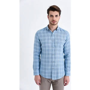 Erkek Kareli  Slim Fit Mavi  Gömlek