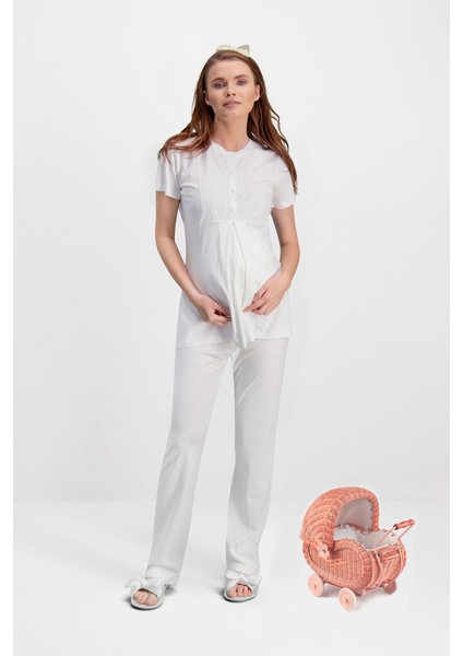 Angel Mama Krem Kadın Lohusa Pijama Takımı