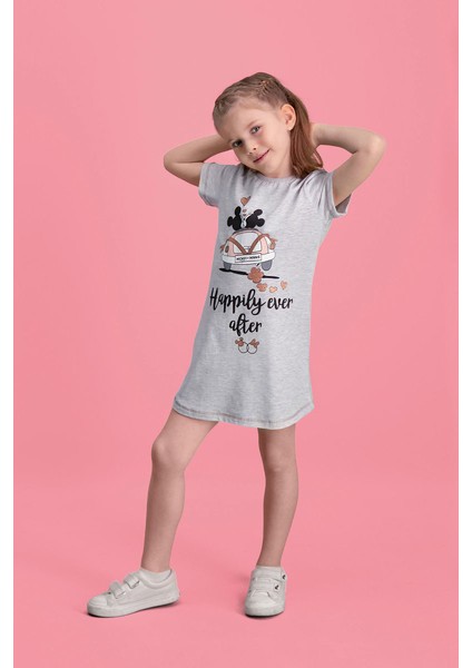 Mickey & Minnie Mouse Lisanslı Açık Gri Kız Çocuk Gecelik