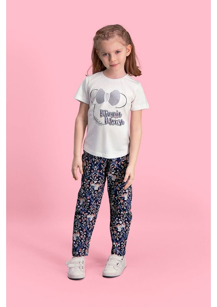 Mickey & Minnie Mouse Lisanslı Krem Kız Çocuk Pijama Takımı