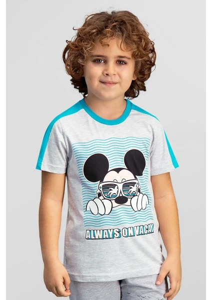 Mickey & Minnie Mouse Lisanslı Açık Gri Erkek Çocuk T-Shirt