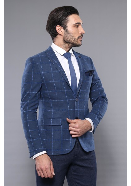 Ekose Lacivert Slim Fit Kışlık Ceket modelleri