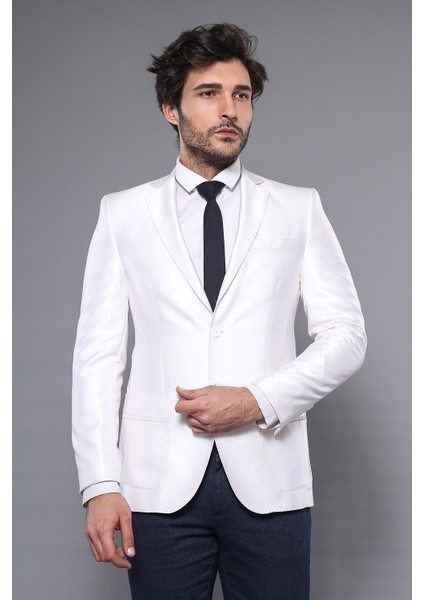 İki Düğme Slim Fit Krem Ceket