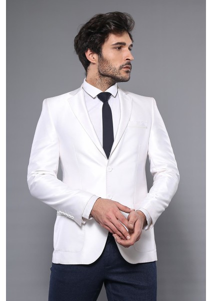 İki Düğme Slim Fit Krem Ceket