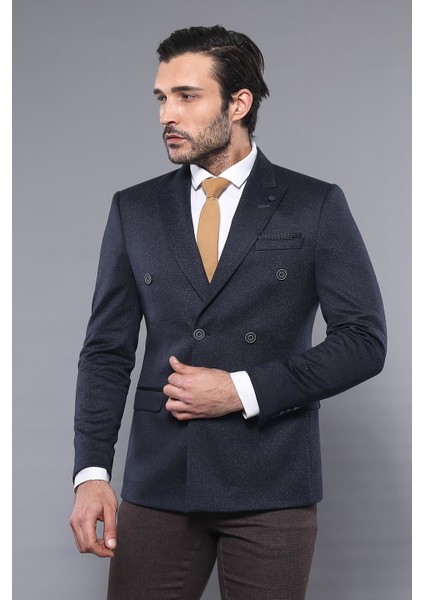 Kruvaze Lacivert Slim Fit Ceket