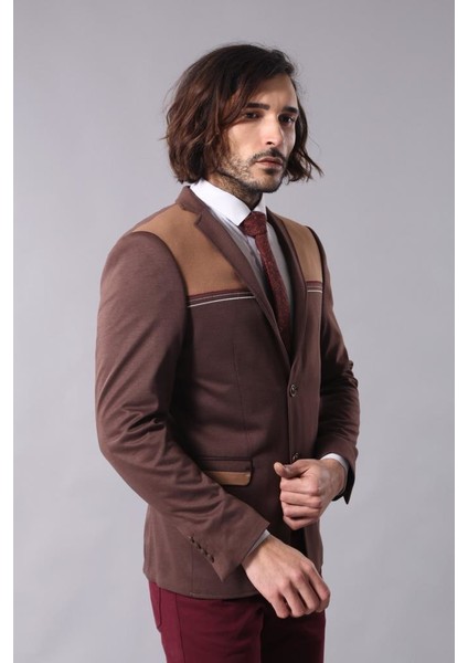 Penye Slim Fit Kahverengi Ceket modelleri