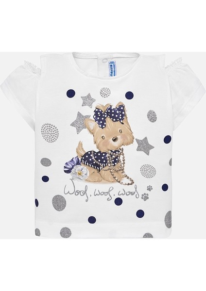 Kız Bebek Omuz Dekolteli Gümüş Simli T-Shirt 1007