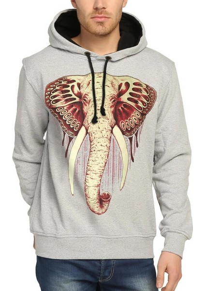 Elephant Fil Gri Kapüşonlu Erkek Sweatshirt Hoodie