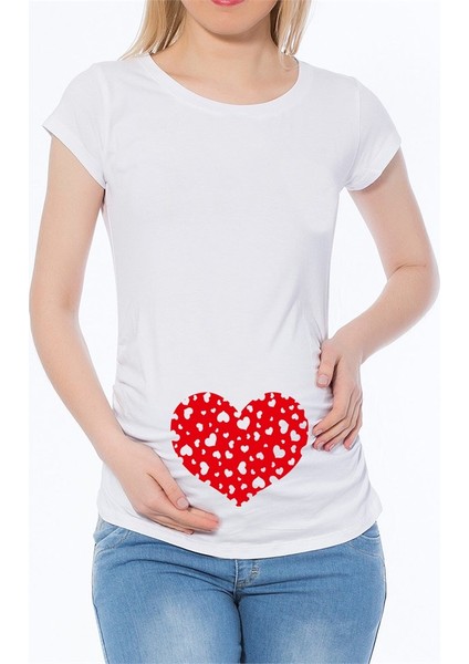 LuvmaBelly Maternity 2003_2004 Pamuklu Büyük Kalp Baskılı Hamile T-Shirt