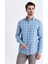 Erkek Kareli Slim Fit Mavi Gömlek 3