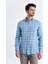 Erkek Kareli Slim Fit Mavi Gömlek 4