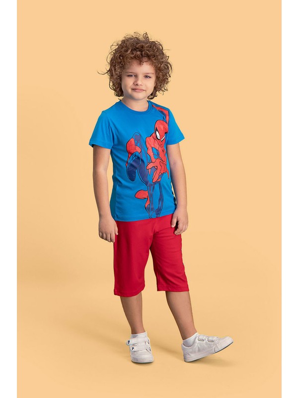 Spider Man Lisanslı Mavi Erkek Çocuk Kapri Takım