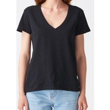 Dilvin 3470 V Yaka Basic T-Shirt-Siyah
